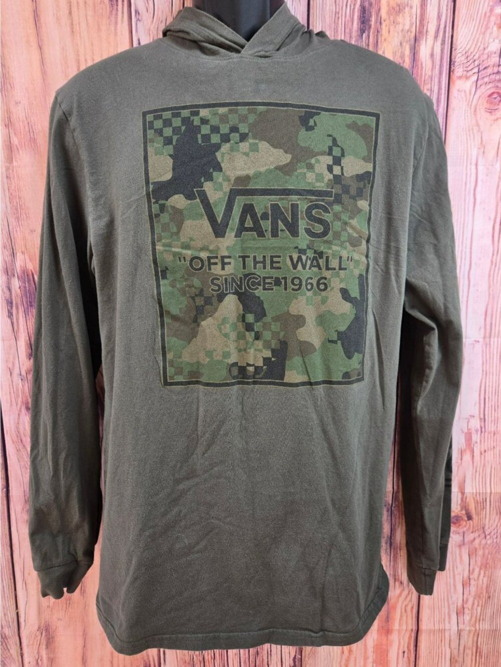 Vans Boys Green Camo Logo "Off The Wall" Hoodie Large